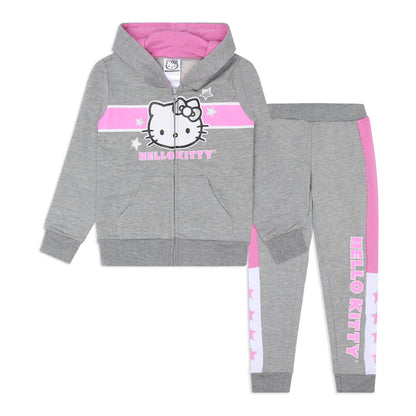 Hello Kitty Girls’ Zip Up Hoodie and Jogger Set for Infant, Toddler, Little and Big Kids – Grey