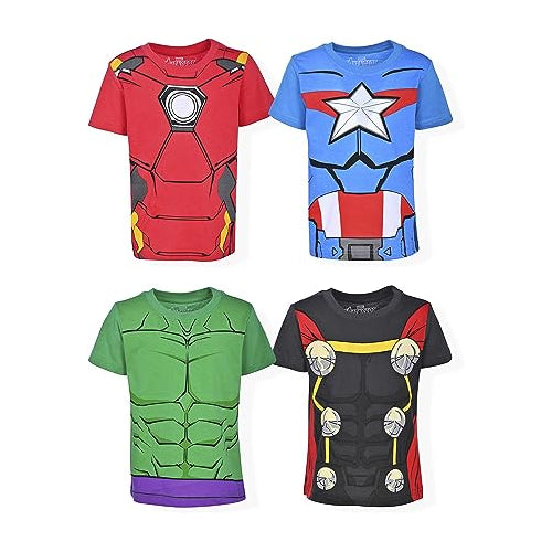 Marvel Avengers Boys? Iron Man, Captain America, Hulk and Thor 4 Pack T-Shirt for Toddler and Little Kids