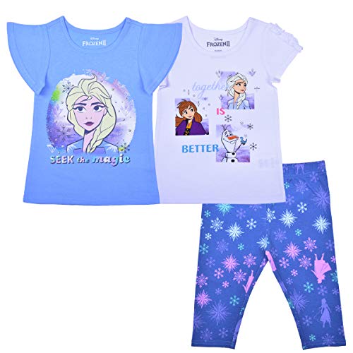 Disney Frozen Girls’ Elsa, Anna and Olaf T-Shirts and Legging Set for Toddler and Little Kids – Purple/Blue/Gray