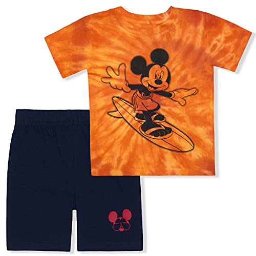 Disney Mickey Mouse Tie Dye T-Shirt and Shorts Outfit for Baby Boys and Toddler Boys – Orange/Navy