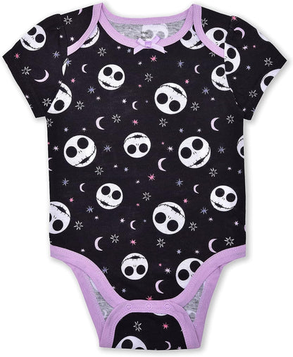 Disney Nightmare Before Christmas Sally and Jack Girls? 3 Pack Bodysuit for Newborn and Infant ? Purple/Grey/Black