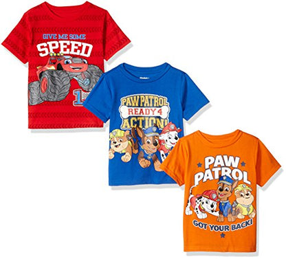 Paw Patrol Boys Short Sleeve Tee 3 Pack for Toddler- Orange/Blue/Red