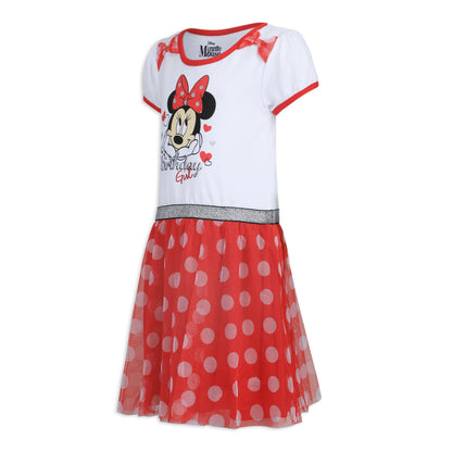 Disney Minnie Mouse Girls’ Birthday Dress for Toddler and Little Kids – Pink or Red/White