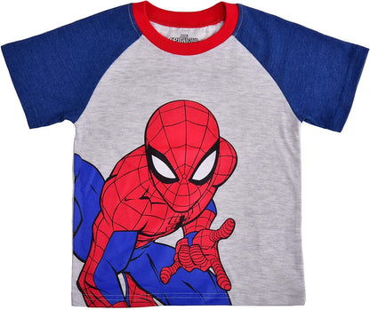 Marvel Spiderman Boys’ Short Sleeve T-Shirt and Joggers Set for Toddler and Little Kids – Red/Blue/Grey