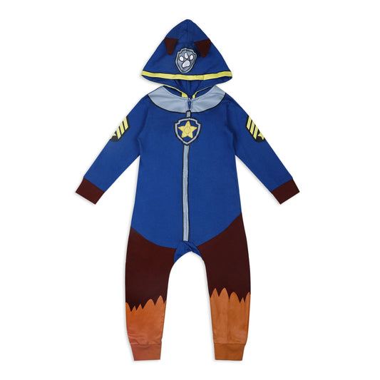 Nickelodeon Paw Patrol Chase Boys’ Zip Up Long Sleeve Hooded Romper for Newborn, Infant and Toddler– Blue/Brown