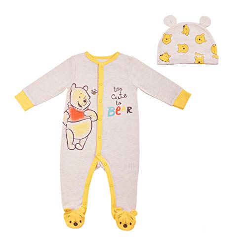 Disney Winnie the Pooh Boys’ Long Sleeve Romper and Hat Set for Newborn – Yellow/Beige or Orange