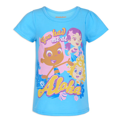 Nickelodeon Bubble Guppies Girls Molly, Deema, Oona and Bubble Puppy 3 Pack T-Shirt for Toddler – Purple/Blue