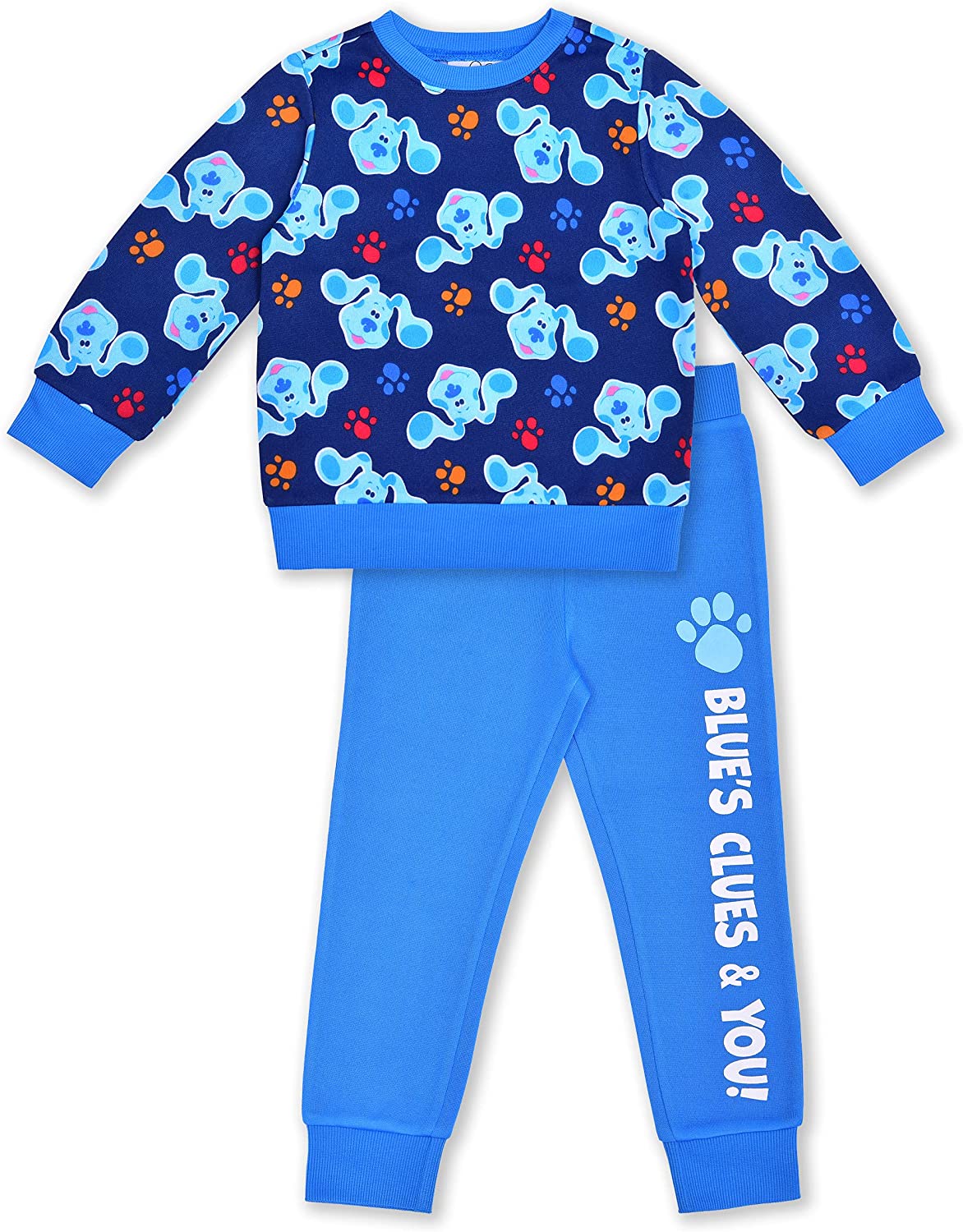 Nickelodeon Boy's Blue's Clues & You 2 Piece Active Wear, All Over Printed Long Sleeve Pullover Shirt and Jogger Pants Set