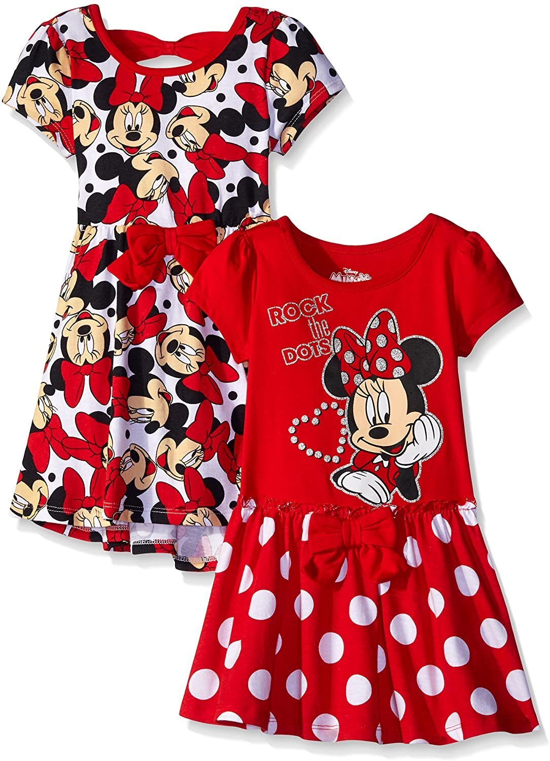 Disney Minnie Mouse Girls’ 2 Pack Dresses with a Bow for Newborn and Infant –  Red