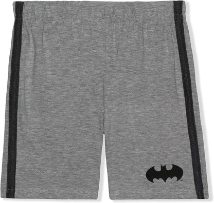 BATMAN DC Comics Boys Hooded T-Shirt, T-Shirt and Short Set for Toddler and Little Kids ? Blue/Black/Grey