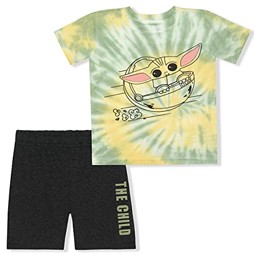 Star Wars Baby Yoda Boys’ T- Shirt and Shorts Set for Toddler and Little Kid– Green/Black