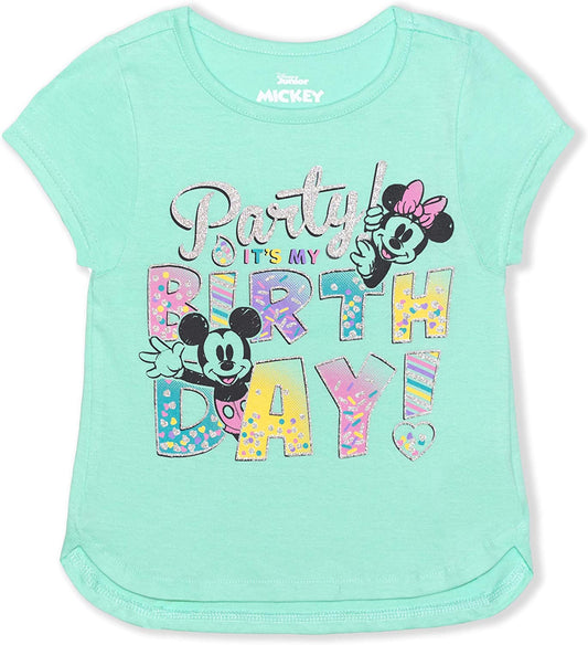Disney Minnie Mouse and Mickey Mouse Girls’ Birthday Party T-Shirt for Toddler and Little Kids – Blue or Pink or Red