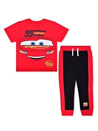 Disney Cars Boys T-Shirt and Jogger Set for Toddler and Little Kids – Red/Black