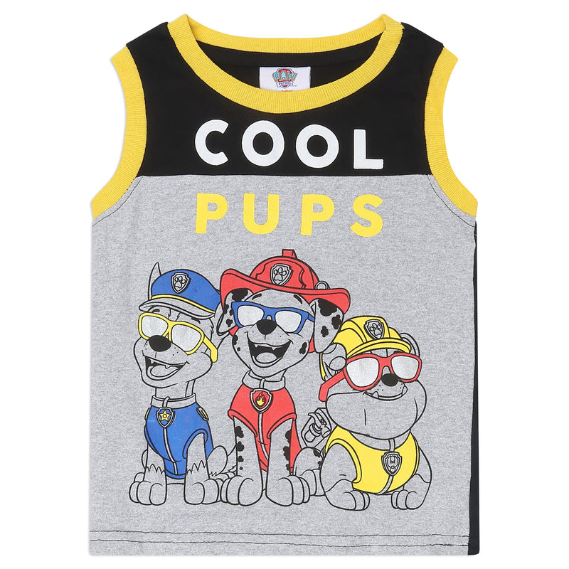 Nickelodeon Paw Patrol Marshall, Rubble and Chase Boys Tank Top and Shorts Set for Toddler and Little Kids – Black/Grey