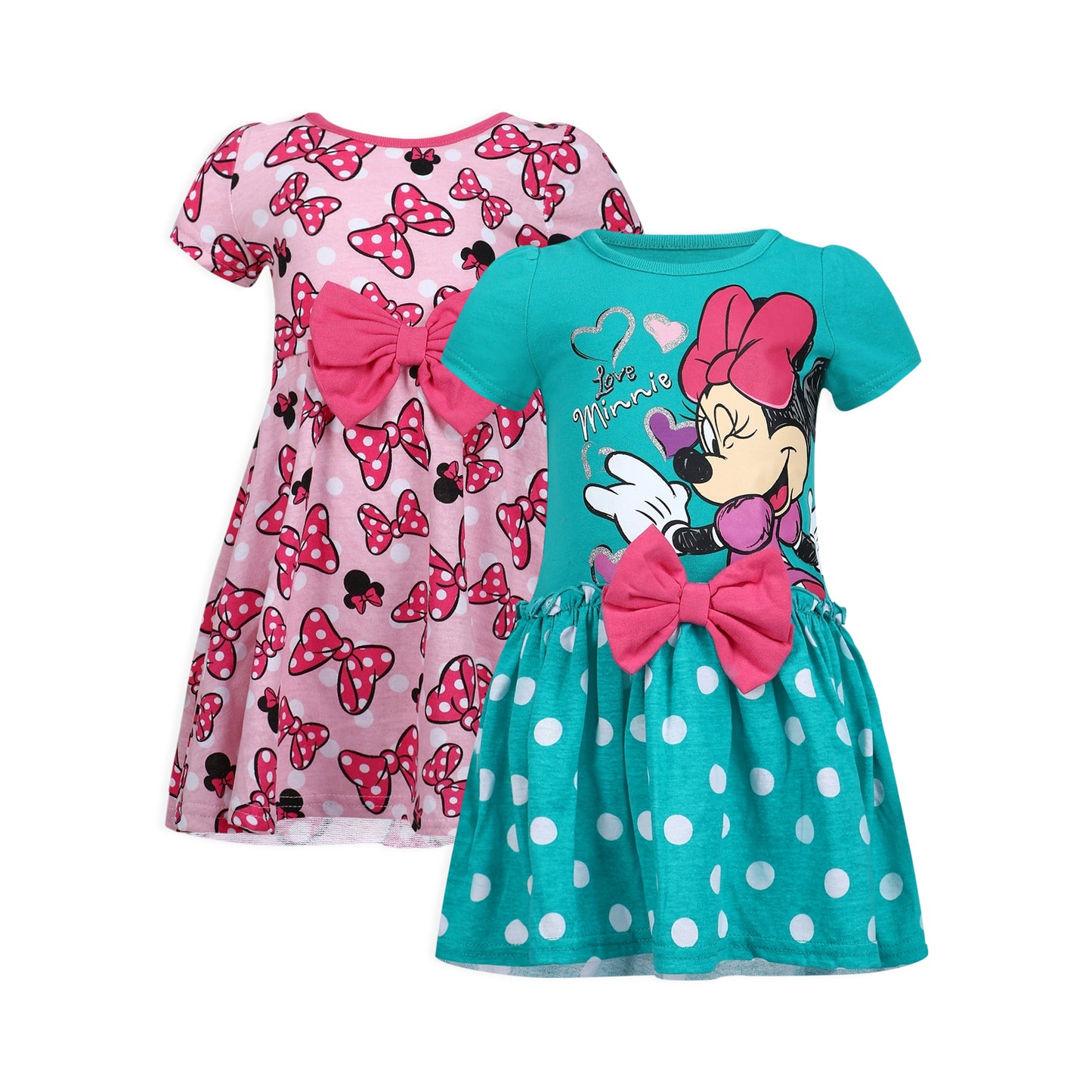 Disney Minnie Mouse Girls’ 2 Pack Dresses for Toddler and Little Kids – Pink/Blue