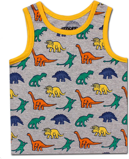 10 Threads Dino and Shark Boys 2 Pack Tank Tops for Toddler and Little Kids ? Yellow/Grey/White/Blue