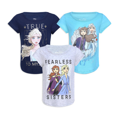 Disney Frozen Elsa & Anna Girls’ 3 Pack T-Shirt for Toddler, Little and Big Kids