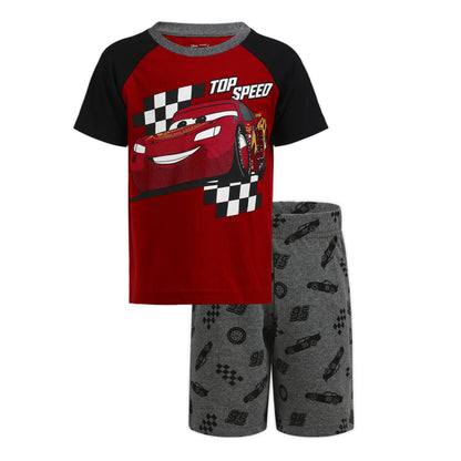Disney Cars Lightning McQueen Boys’ Short Sleeve T-Shirt and Shorts Set for Toddler and Little Kids – Red/Grey
