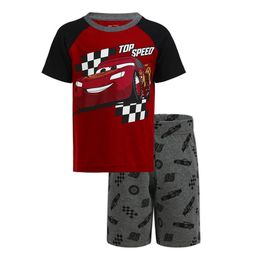 Disney Cars Lightning McQueen Boys’ Short Sleeve T-Shirt and Shorts Set for Toddler and Little Kids – Red/Grey