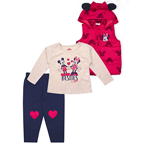 Disney Minnie Mouse Girls' Shirt, Vest and Leggings Set for Toddler and Little Kids - Pink