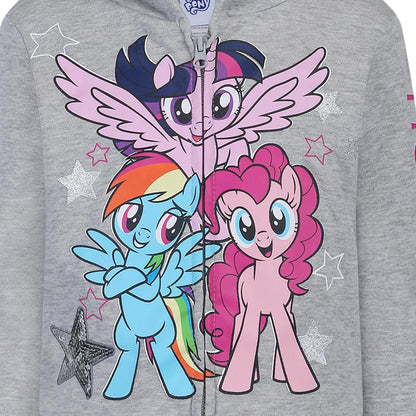 My Little Pony Rainbow Dash, Twilight Sparkle and Pinkie Pie Girls Zip Up Hoodie for Toddlers and Big Kids - Grey