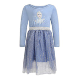 Disney Frozen Girls Elsa Long Sleeve Dress for Toddler and Little Girls – Blue