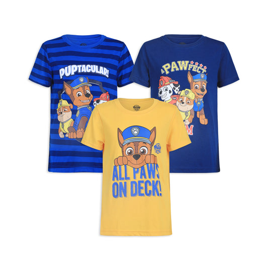 Nickelodeon Paw Patrol Chase, Marshall and Rubble Boys’ 3 Pack T-Shirts for Toddler and Little Kids – Blue/Yellow/Navy