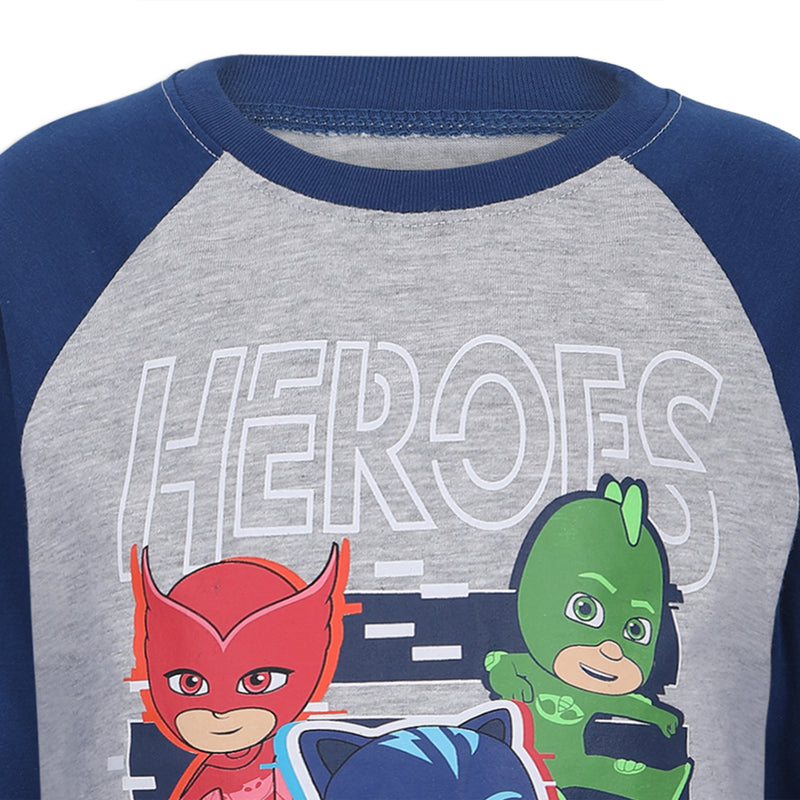 PJ Masks Catboy, Gekko and Owlette Boys’ Long Sleeve Shirt and Jogger Pants Set for Toddler and Little Kids – Navy/Grey