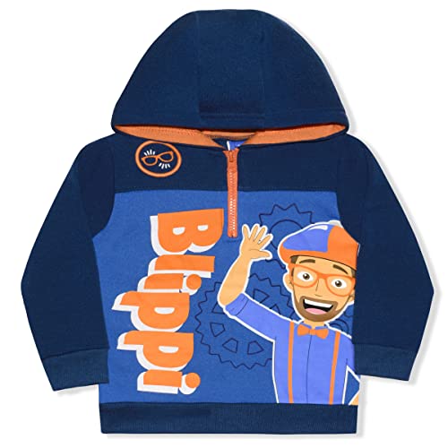 Blippi Boys Pullover Half Zip Up Hoodie for Toddlers and Little Kids – Navy