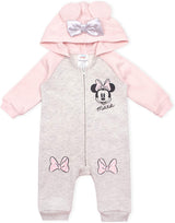 Disney Minnie Mouse Girls’ Zip Up Hooded Coverall for Newborn – Pink/Grey