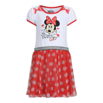 Disney Minnie Mouse Girls’ Birthday Dress for Toddler and Little Kids – Pink or Red/White