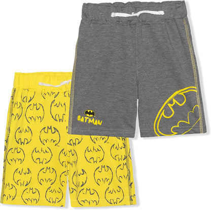 DC Comics Batman Boys 2 Pack Shorts with Drawstring for Toddlers and Little Kids – Yellow/Grey