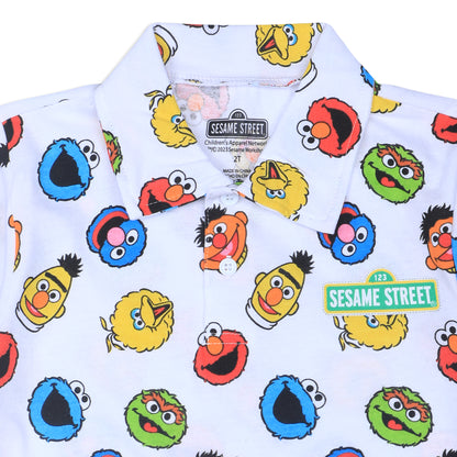Sesame Street Boys’ Half Button Shirt for Infant and Toddler – White