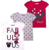 Disney Minnie Mouse Girls 3-Pack T-Shirts for Toddler, Little and Big Girls - Red/Grey/White