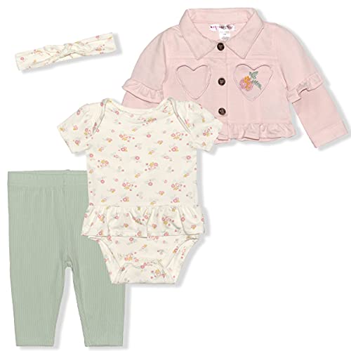 Nannette Girls’ 3 Piece Jacket, Bodysuit, Legging and Headband Set for Infants – Pink/ White