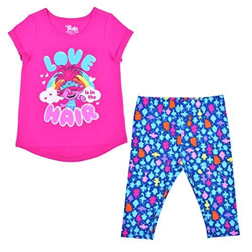 DreamWorks Trolls Poppy Girls’ T-Shirt and Legging Set for Toddler and Little Kids – Pink/Blue