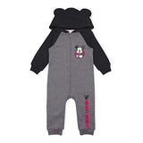 Disney Baby Boy Mickey Mouse Coverall Romper Creeper with Hood and 3D Mouse Ears