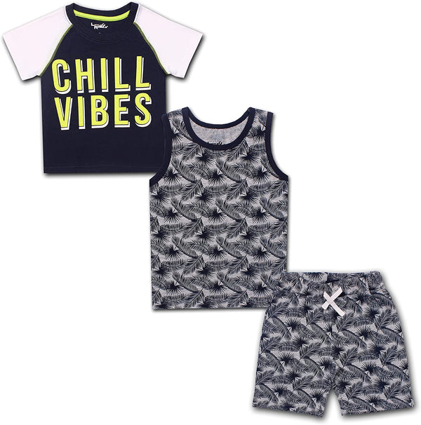 Little Rebels Boy's 3-Pack Chill Vibes Tee, Sleeveless Shirt and Short Set, Navy, Size 4