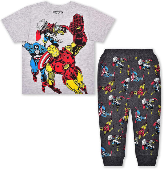 Marvel Avengers Boys 2 Piece T-Shirt and Jogger Sweatpants Set for Toddlers and Little Kids - White/Grey