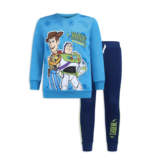 Disney Boy's 2-PieceToy Story Heroes Long Sleeve Shirt and Jogger Pant Set, Blue/Navy