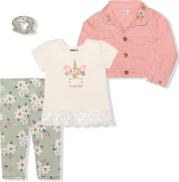 Nannette Girls? Shirt, Jacket, Legging Pants and Scrunchie Set for Toddler and Little Kids