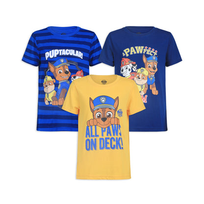 Nickelodeon Paw Patrol Chase, Marshall and Rubble Boys’ 3 Pack T-Shirts for Toddler and Little Kids – Blue/Yellow/Navy