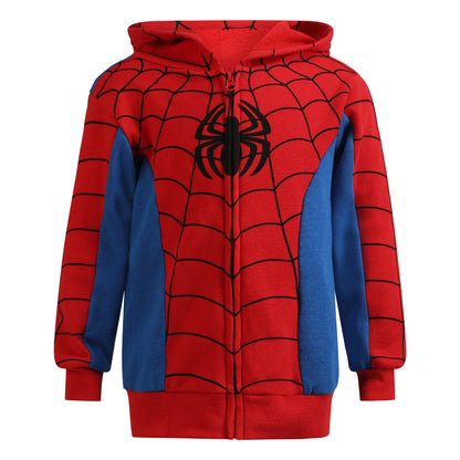 Marvel Avengers Captain America and Spiderman Boys Zip-Up Hoodie for Toddler and Little Kids - Navy/Red/White