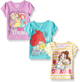 Disney Princess Girls 3 Pack Short Sleeve T-Shirts for Toddlers and Little Girls