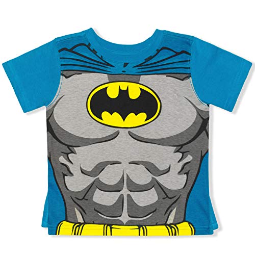 Warner Bros Batman T- Shirt with Detachable Cape, Superhero Shirt for Boys, Blue and Gray