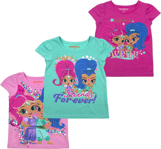 Nickelodeon Shimmer and Shine Girls and Toddlers 3-Pack T-Shirts, Pink