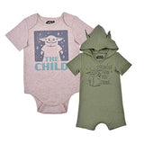 Star Wars The Mandalorian Baby Yoda Boys’ Bodysuit and Hooded Romper Set for Newborn and Infant – Green/Grey