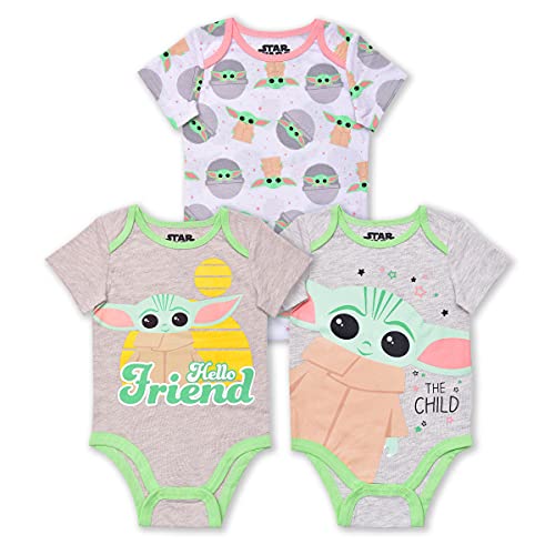 Star Wars Baby Yoda Boys’ 3 Pack Bodysuit for Newborn and Infant – Grey