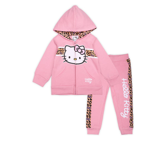 Hello Kitty Girls 2 Piece Zip Up Hoodie and Jogger Set for Infant, Toddler, Little and Big Kid - Grey/Pink