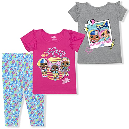 L.O.L. Surprise! Girls’ Short Sleeve T-Shirt and Leggins Set for Little Kids – Pink/Blue/Grey